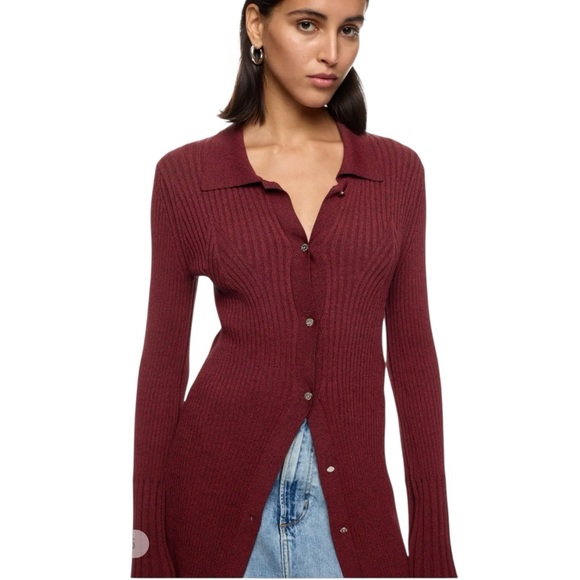 Simon Miller Sweaters - Simon Miller Palo Knit Top Deep Red Button Front Collared Cardigan Sweater‎ XS